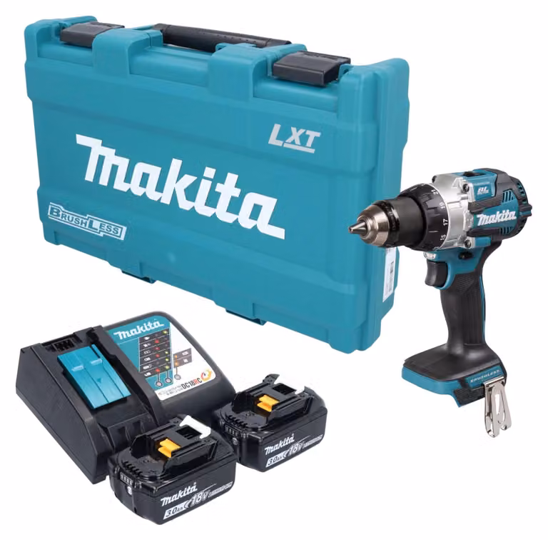 Trapano avvitatore a percussione a batteria Makita DHP 489 RFK 18 V 73 Nm brushless + 2 batterie da 3,0 Ah + caricabatterie + valigetta