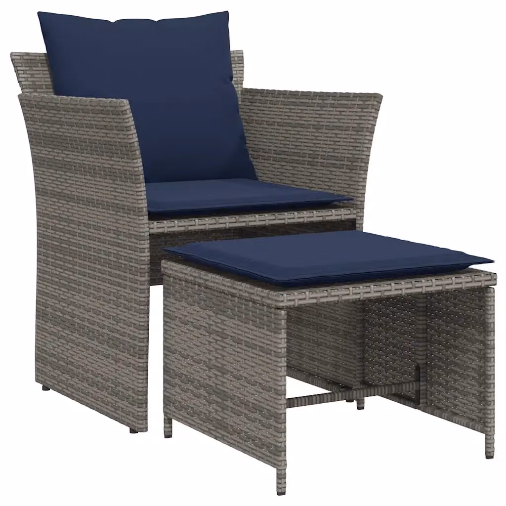 Poltroncina da giardino con poggiapiedi in polyrattan e metallo grigia e blu design moderno – 2