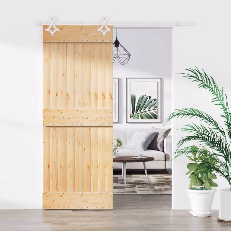 Porta scorrevole moderna vidaXL in legno e acciaio, colore naturale e bianco, H: 210 cm, L: 183 cm, P: 80 cm