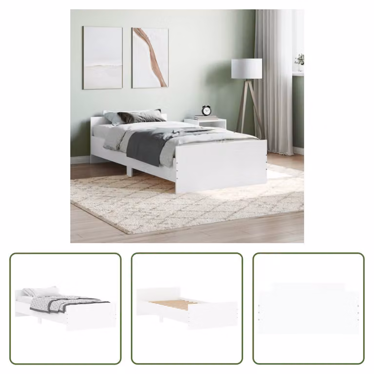The Living Store Struttura letto bianca 90x190 cm in materiale ligneo