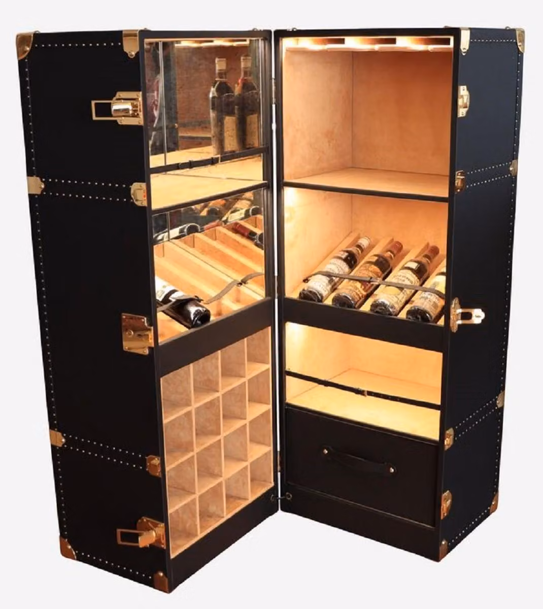 Casa Padrino mobile bar in pelle nero/ottone h. 135 cm -  Italy
