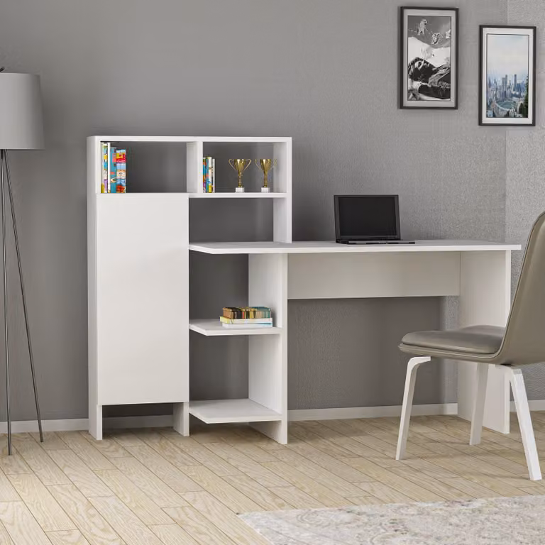 Skye Decor, Bugra - Bianco, Scrivanie, Bianco, 135,9 x 111,8 x 60 cm
