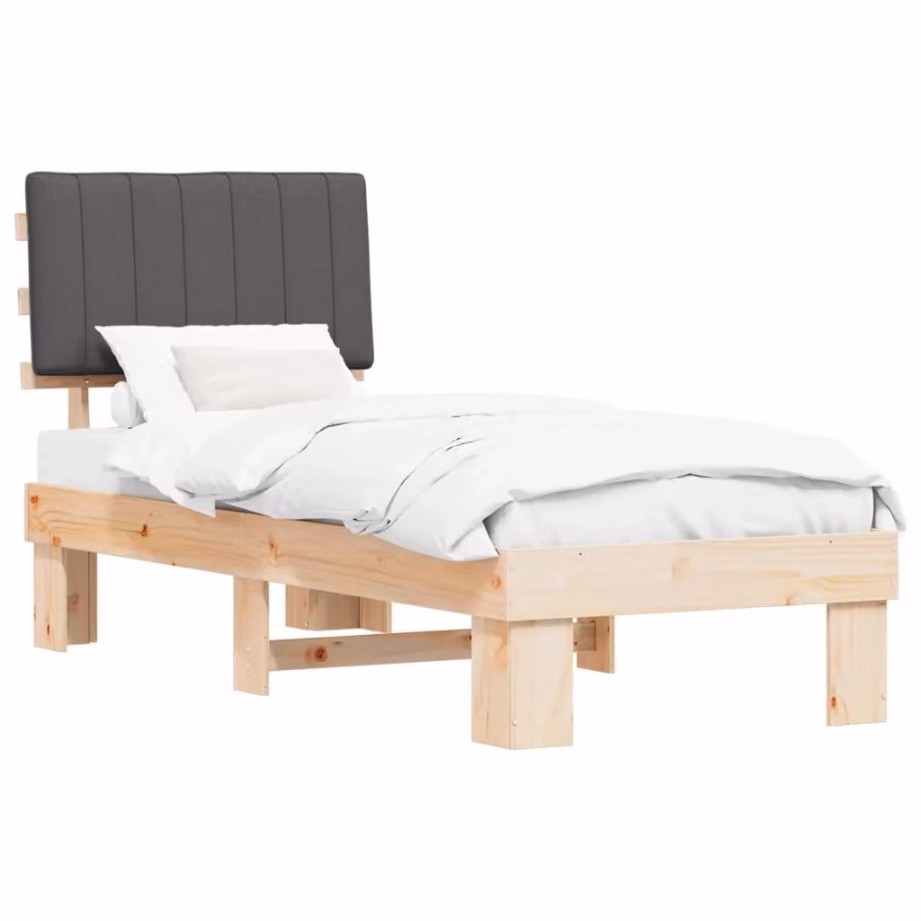 Letto moderno vidaXL con testiera rivestita in tessuto grigio e struttura in legno di pino L: 190 cm, P: 78 cm, H: 93 cm – 2