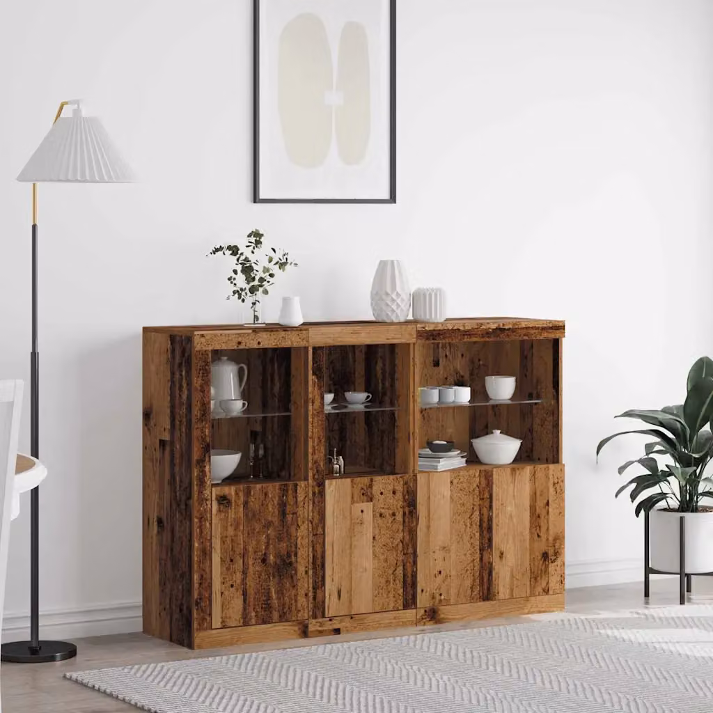 Madia moderna vidaXL in legno vecchio marrone con illuminazione LED L: 142,5 cm, P: 37 cm, H: 100 cm