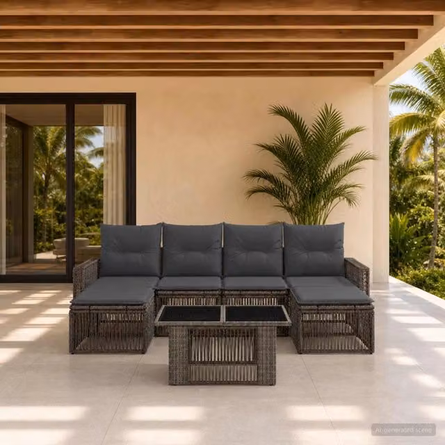 Set Divano da Giardino 7 pz Grigio e Grigio Scuro polyrattan 3436829