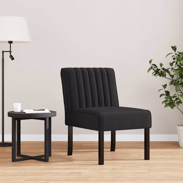 Sedia Pantofola vidaXL in velluto nero con struttura in legno e plastica, H 72 cm x L 64 cm x P 48 cm