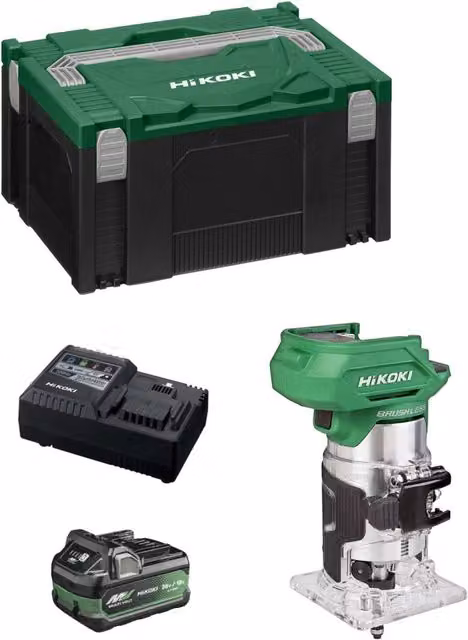 Rifilatore HiKOKI M1808DAA1X verde con batteria 2,5Ah/5,0Ah, caricabatterie UC18YSL3 e valigetta HSC III, diametro 6mm