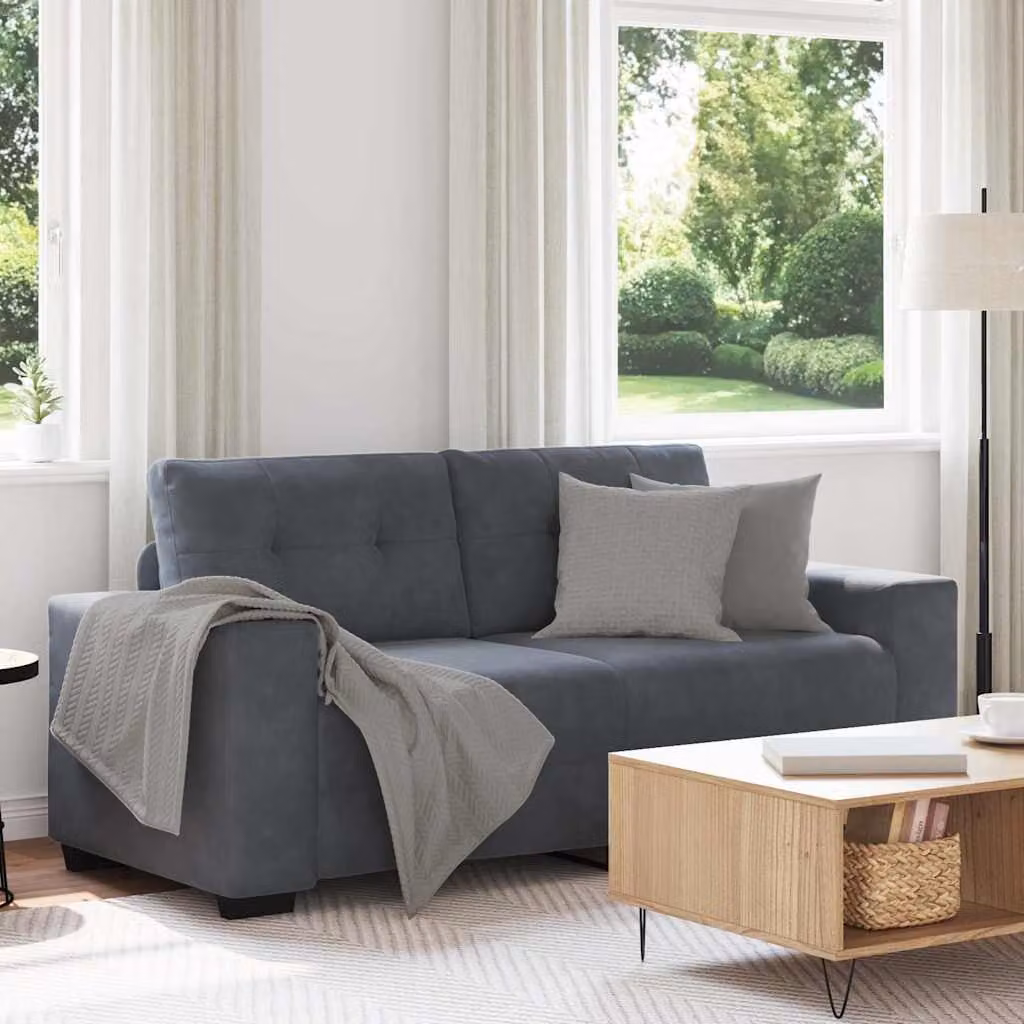 vidaXL Divanetto Moderno in Velluto Grigio con Cuscini, L: 180 cm, P: 77 cm, H: 82 cm