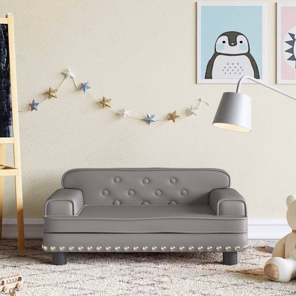 Divano per bambini vidaXL in similpelle grigio, L 70 cm x P 45 cm x H 30 cm