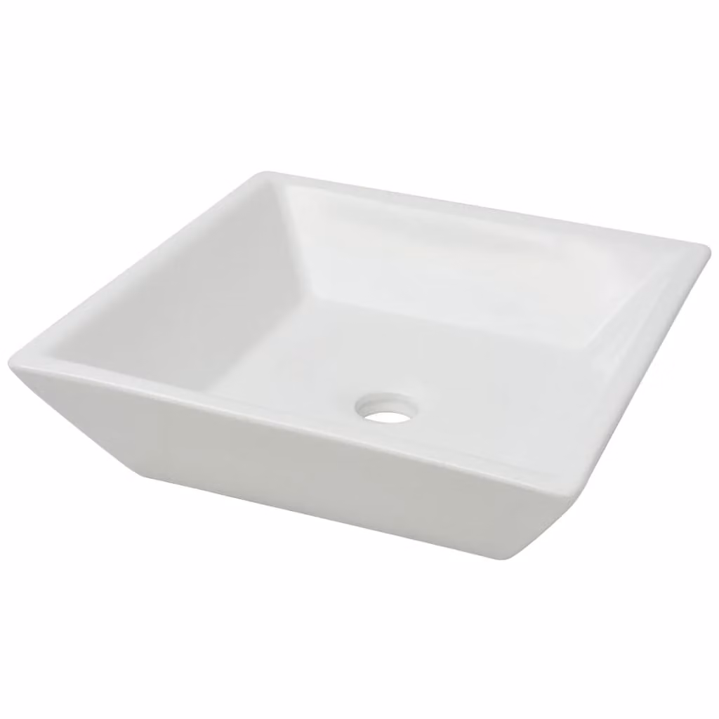 Lavandino Quadrato in Vetroceramica Bianca 41,5x41,5x12 cm