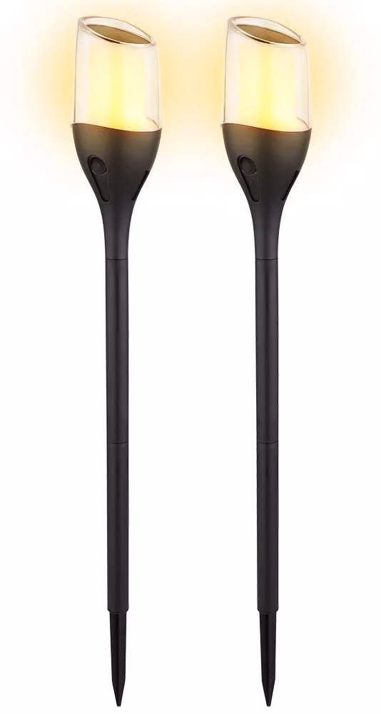 Set di 2 lampade solari a LED, ideali come lanterne o da inserire nel terreno, con effetto fiamma, altezza 64,5 cm