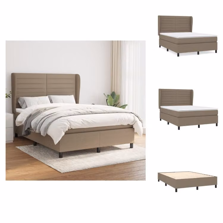 vidaXL Letto a molle con materasso in tessuto taupe 140x190 cm - Letti e strutture letto