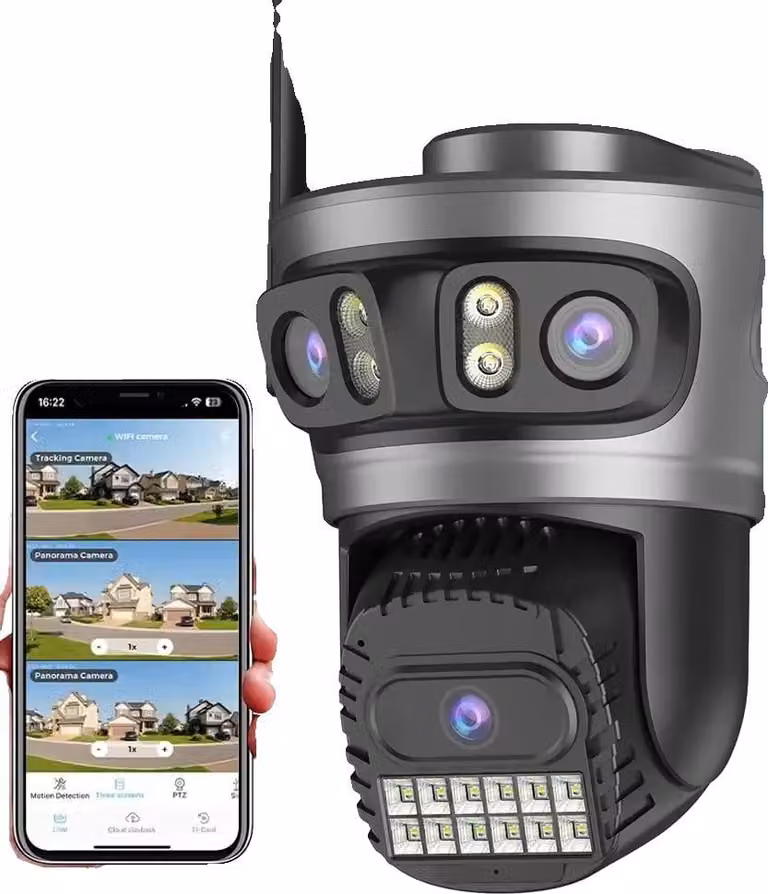 Telecamera per esterni, design a tre lenti, rilevamento umano AI, 15MP NO scheda SD, spina UE