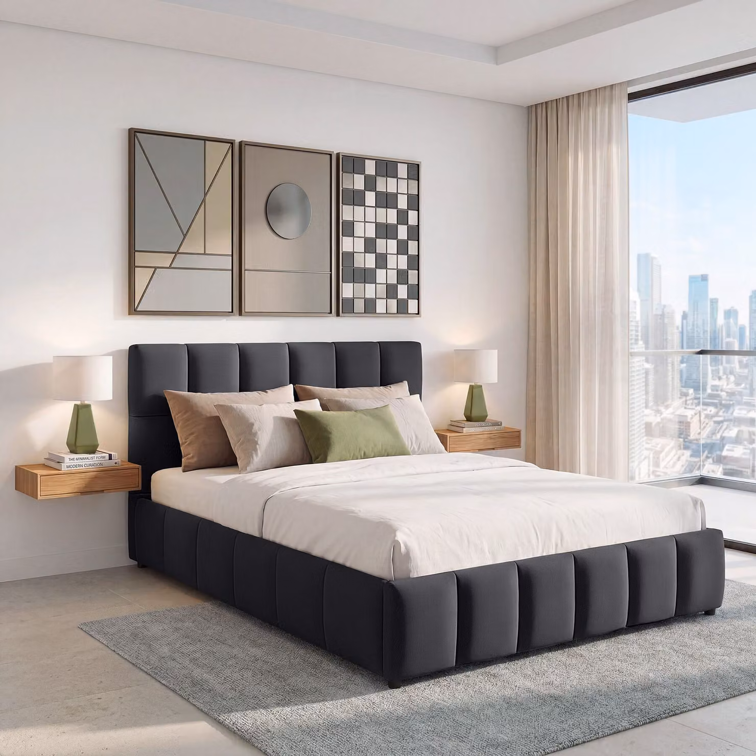 Letto imbottito Shirley tectake con rete a doghe in effetto velluto nero L/P/H: 220 x 120 x 93 cm – 3