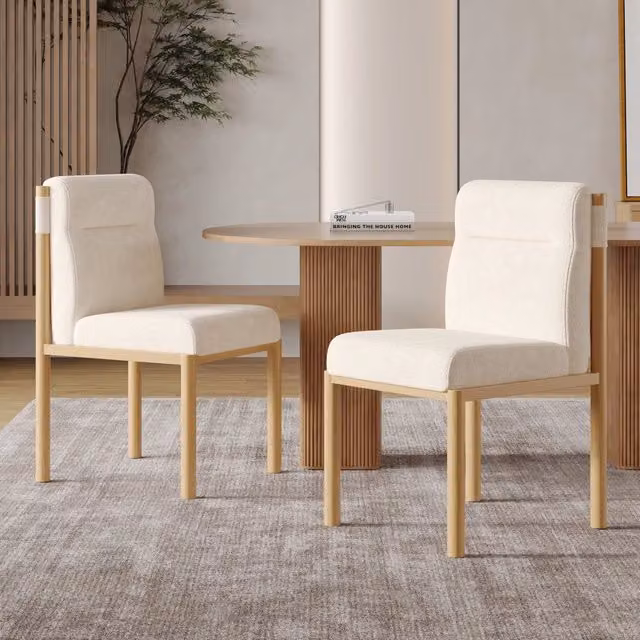 Set di 2 sedie da pranzo OKWISH in stile nordico con seduta imbottita in tessuto e struttura in metallo, colore beige