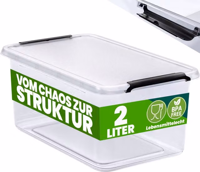 Scatola di stoccaggio trasparente DEUBA in plastica con coperchio e maniglie, impilabile, lavabile in lavastoviglie e adatta al congelatore, L/P/H: 20 x 15 x 12 cm