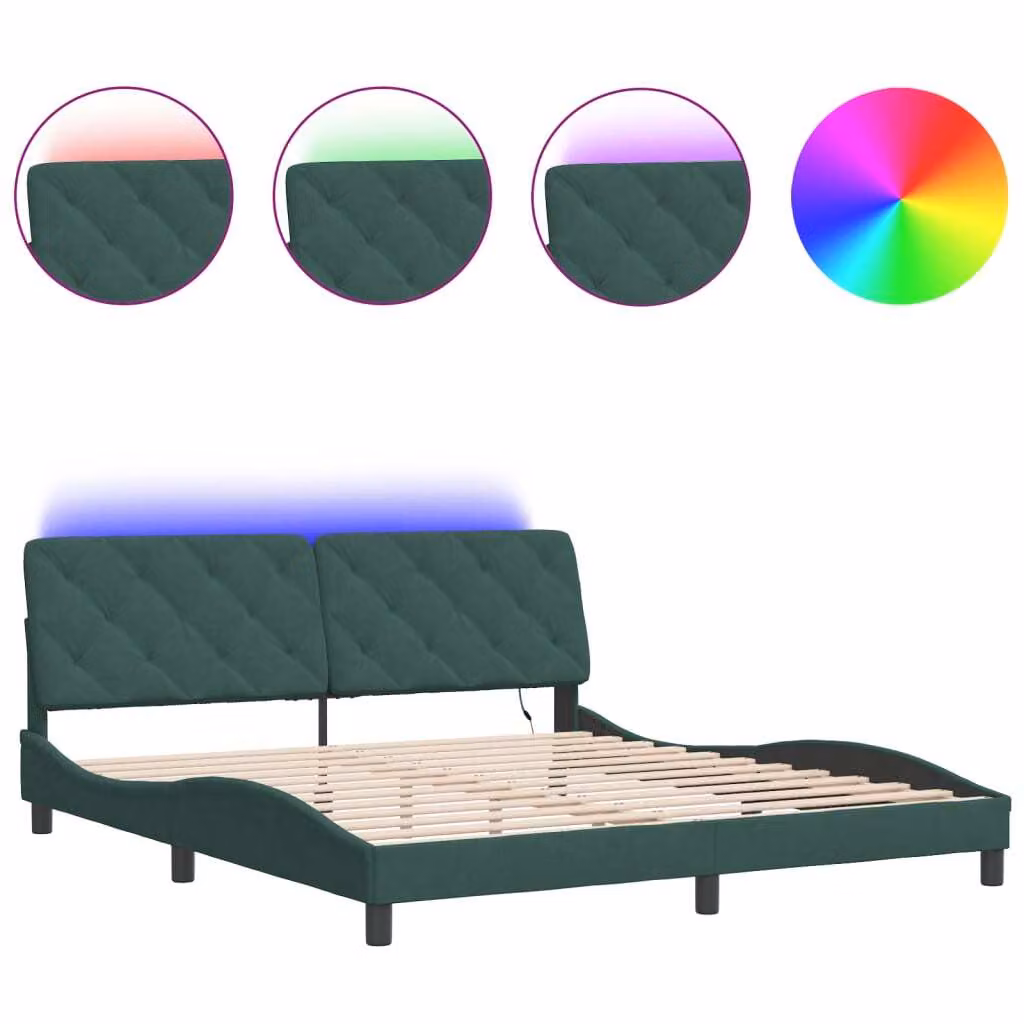 Giroletto con LED senza Materasso Verde Scuro 180x200 cm in Velluto