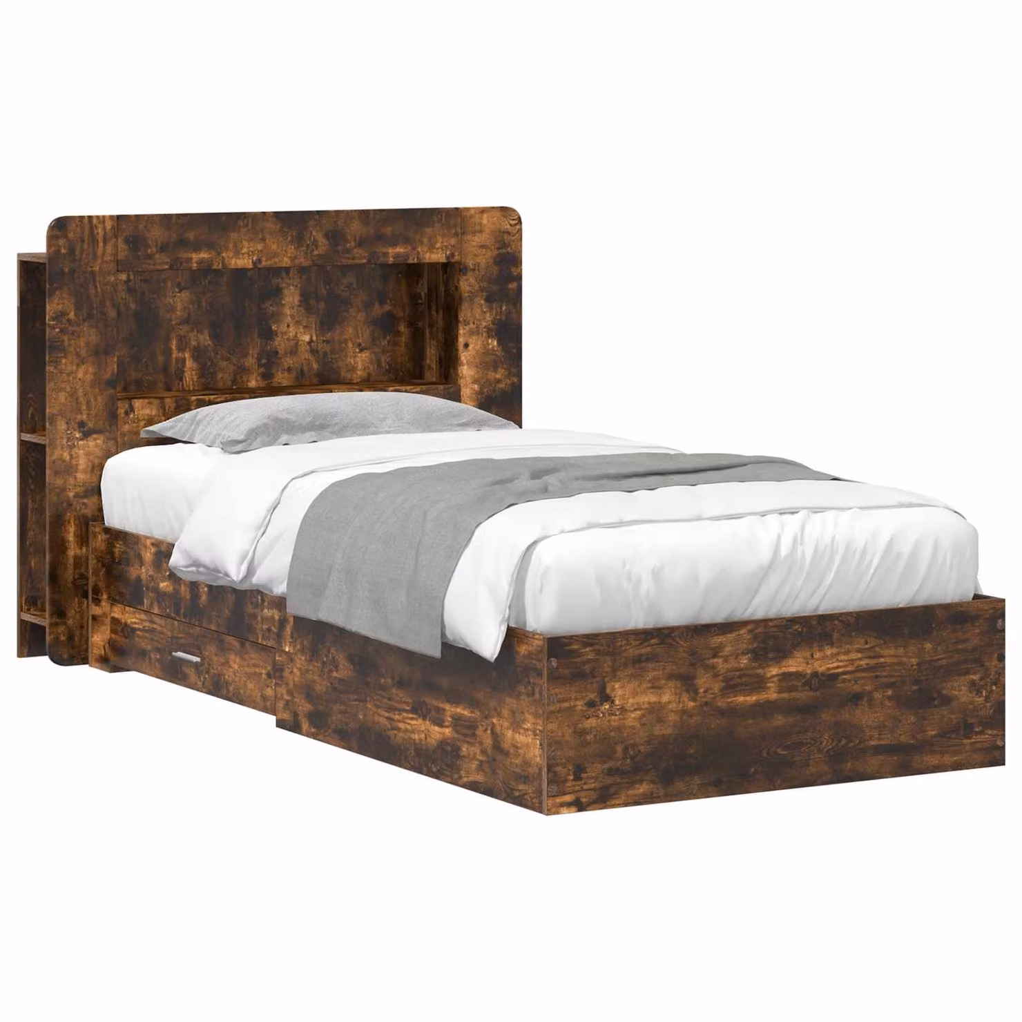 vidaXL Telaio del letto con contenitore Rovere Fumo L/P/H: 90 x 190 x 119,5 cm