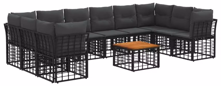 Set di divani da esterno 11 pcs Nero e Grigio scuro Poliestere