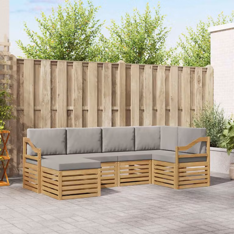 vidaXL Set di divani da esterno 6 pz in legno di acacia con cuscini, Bianco e Grigio