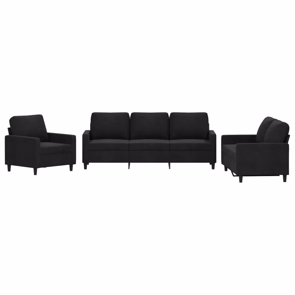 Set di divani 3 pezzi vidaXL in velluto nero con cuscini per soggiorno moderno – 2