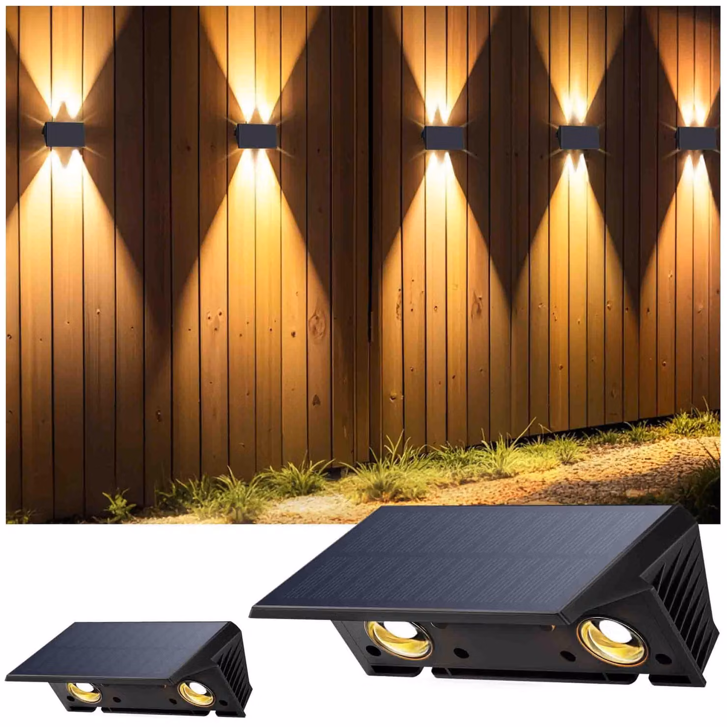 Illuminazione solare da parete, doppia luce direzionale verso l'alto e verso il basso, illuminazione solare per esterni, grado di protezione IP67 (resistente all'acqua)