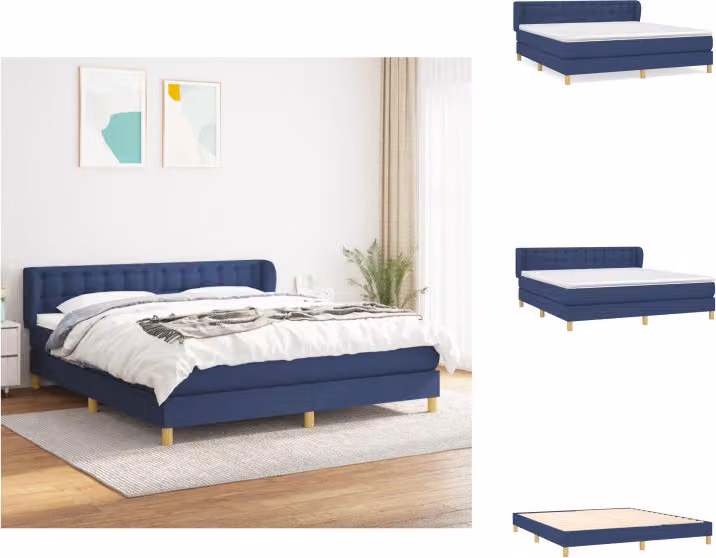 vidaXL Letto a molle con materasso blu 180x200 cm in tessuto - Letti & strutture letto