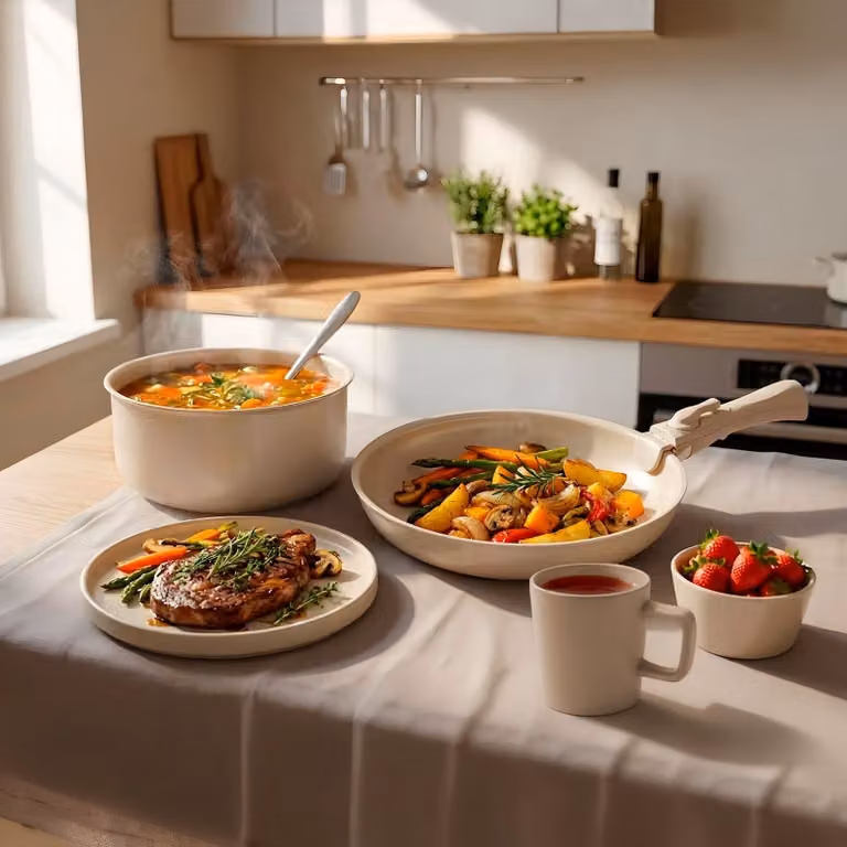Set iniziale da cucina tectake da 44 pezzi in beige e bianco per 6 persone