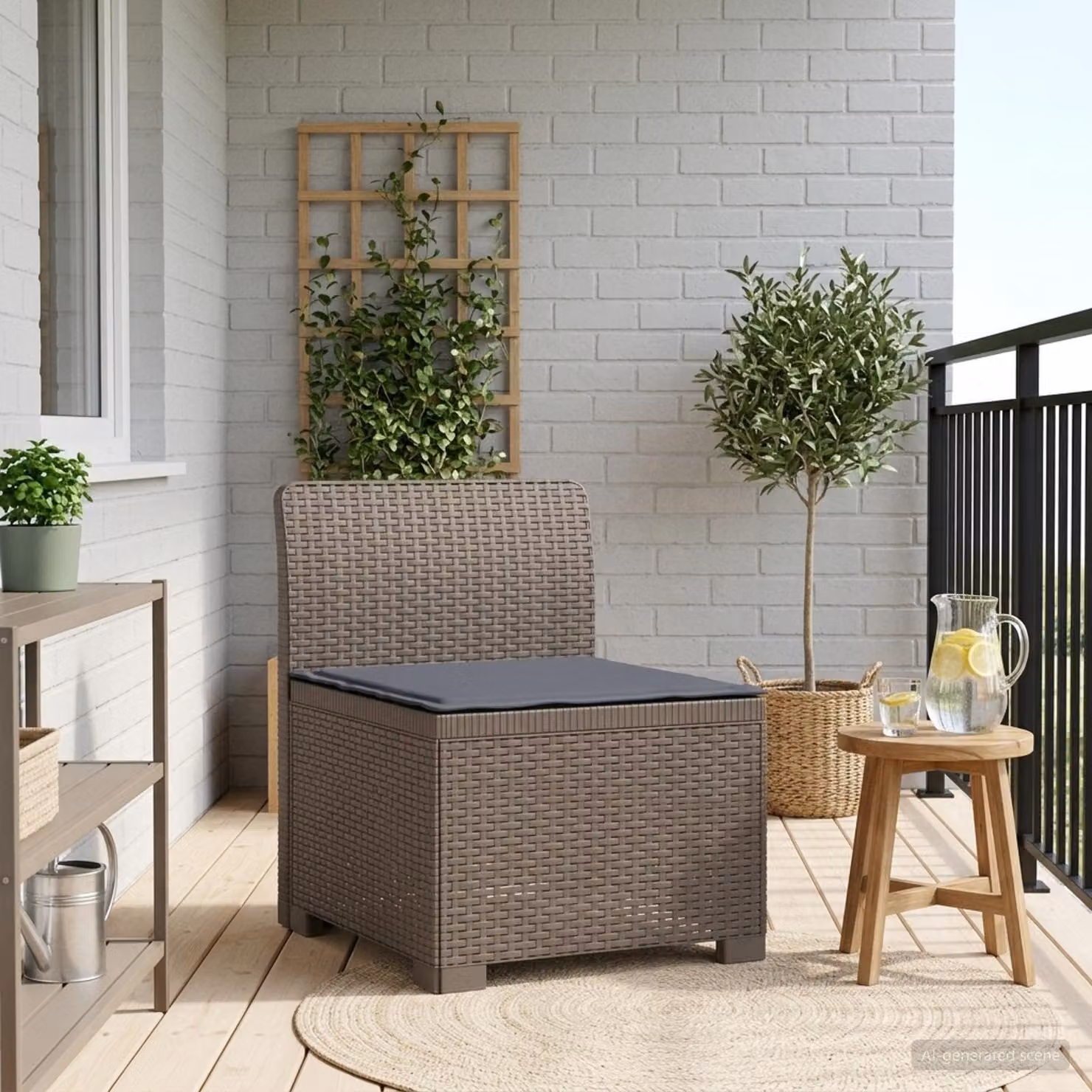 Divano da giardino singolo vidaXL con cuscino in aspetto rattan grigio