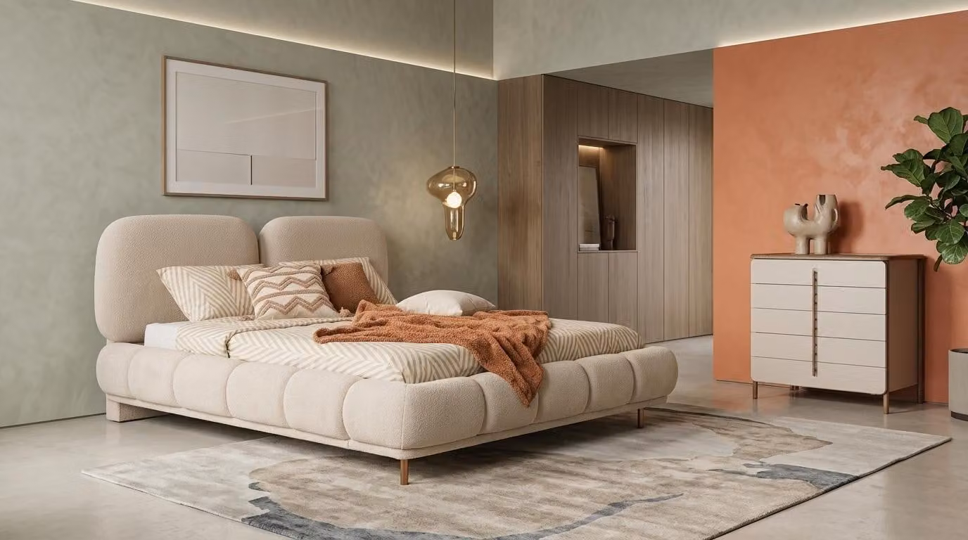 Comodino Bett, stile moderno, colore beige, morbido, confortevole