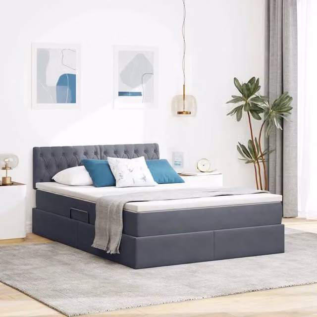 Letto con contenitore LED e materasso Grigio Scuro 140 x 190 cm 3371452