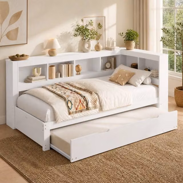 Letto da giorno ULEVR 90x200 cm con letto estraibile 90x190 cm, presa e 2 USB, bianco