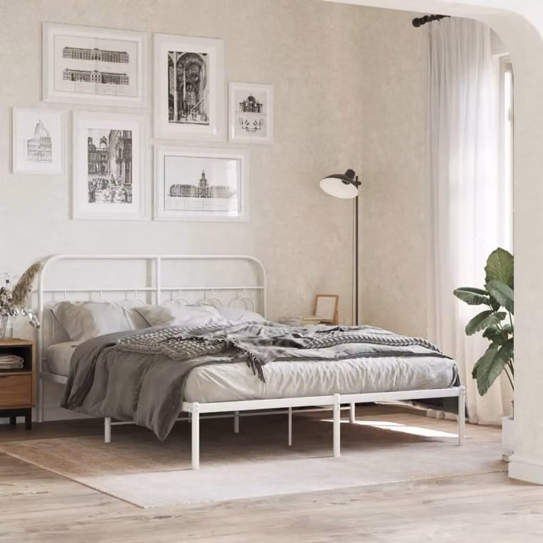 vidaXL Giroletto con Testiera in Metallo Bianco L/P: 140 x 200 cm