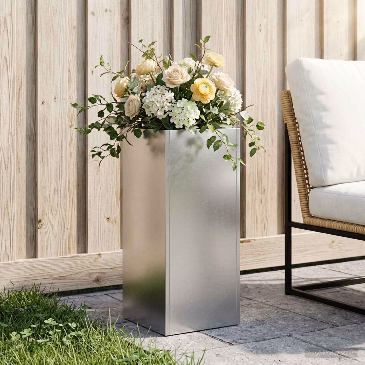 Vaso da giardino vidaXL in acciaio inox argento L/P/H: 20 x 20 x 40 cm