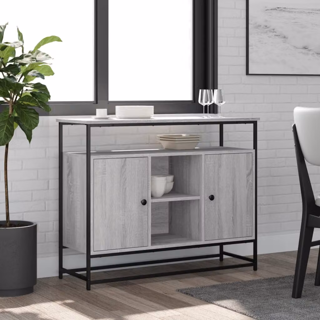 Credenza vidaXL in Legno Multistrato Grigio Sonoma L: 100 cm, P: 35 cm, H: 80 cm