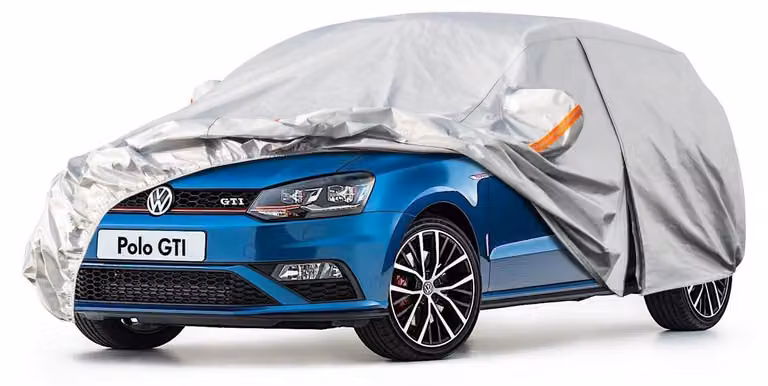 Copertura per auto impermeabile e traspirante, compatibile con Volkswagen Polo (1981-2025), colore argento, con 6 strati, ideale per la copertura completa in garage, protezione dalla polvere e proprietà riflettenti