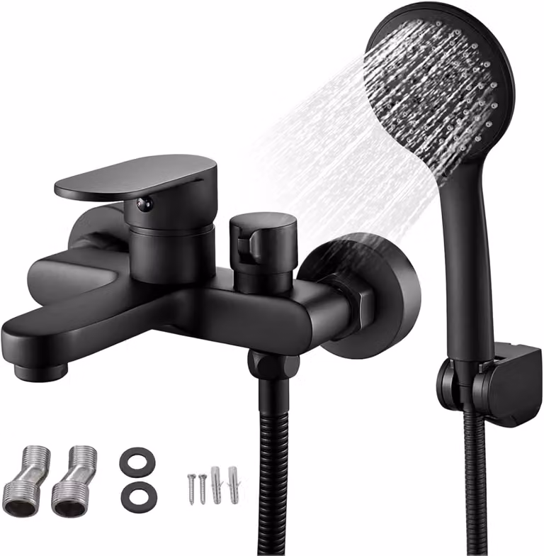 Miscelatore per vasca da bagno nero, in ottone, con doccetta, design moderno, per il bagno