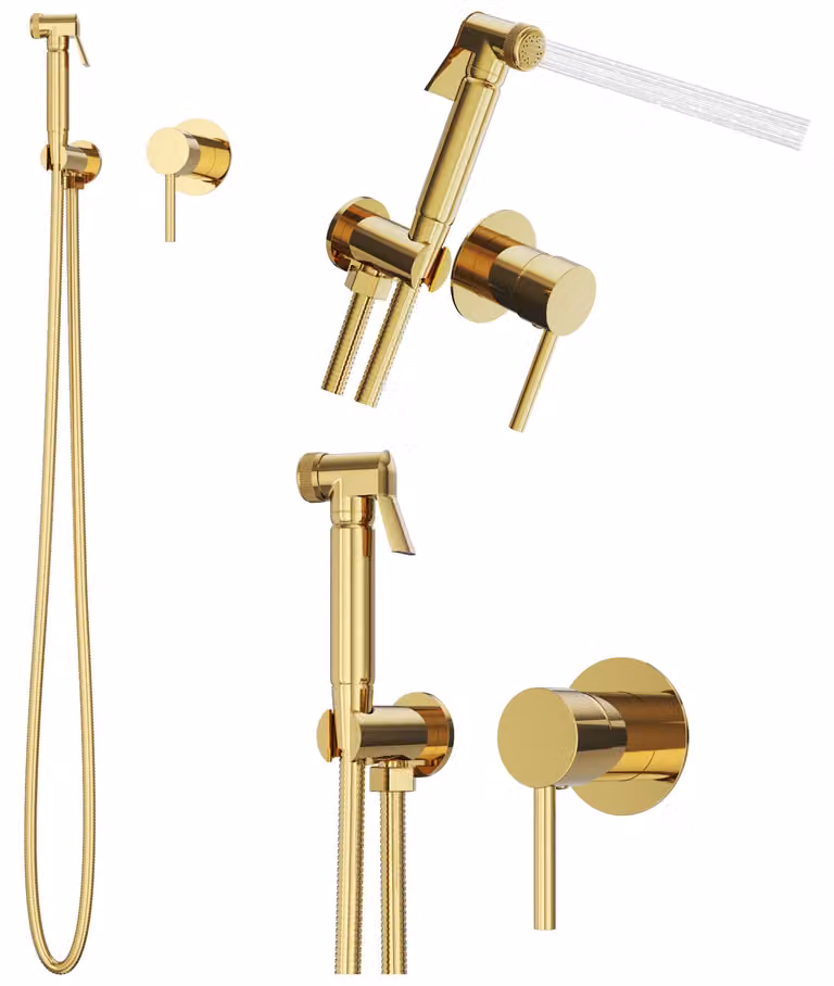 Granitan - Rubinetto per lavabo - Rubinetto da bagno - Da incasso - Ottone - Oro - con doccetta per bidet - KIVO GOLD