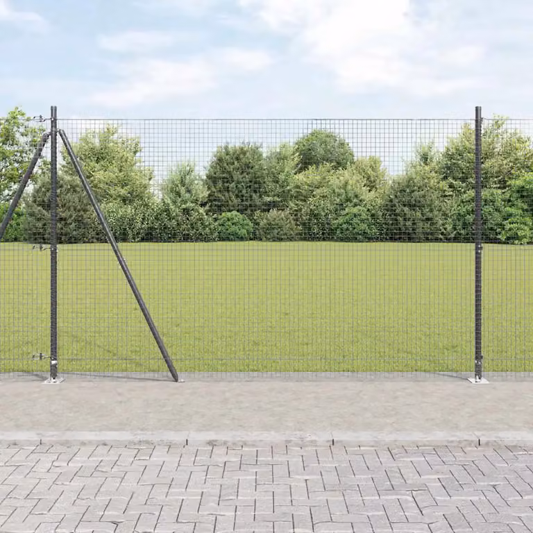 Recinzione Metallica Saldata con Base in Cemento vidaXL, Acciaio e PVC Verniciato a Polvere, Grigio Antracite, L: 10 m, H: 1,4 m