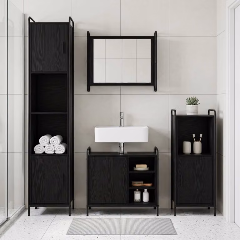 vidaXL Set di Armadi da Bagno 2 pz Rovere Nero 65,5 x 34 x 61 cm