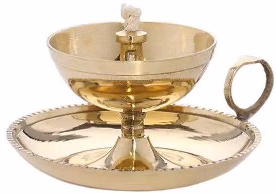 Lampada a olio in ottone realizzata a mano, altezza 5,5 cm, diametro 10 cm