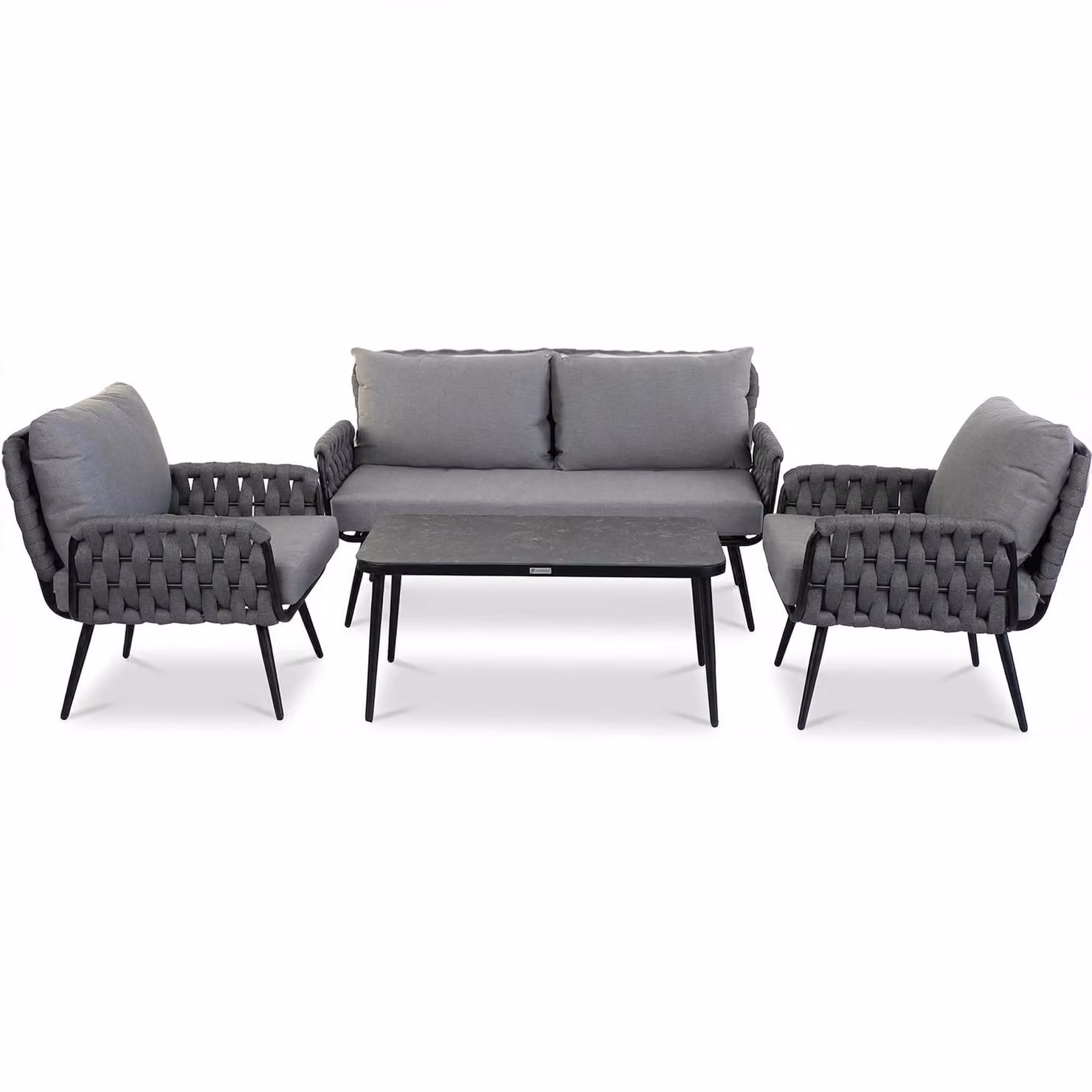 Set di mobili da giardino greemotion, 4 pezzi, Madeira, set da pranzo da giardino, grigio, intreccio in acciaio, resistente alle intemperie