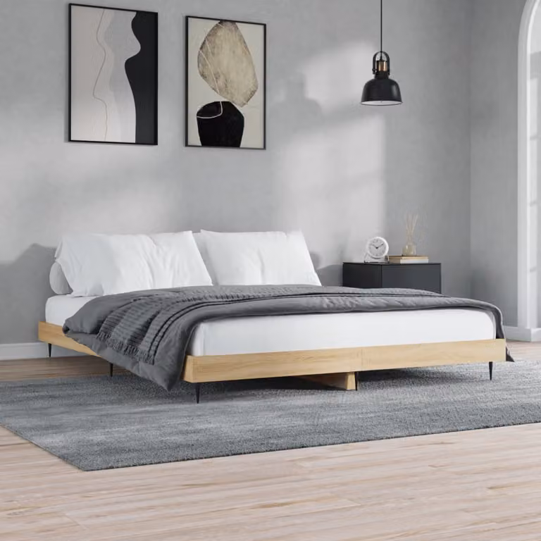 vidaXL Giroletto senza Materasso in Rovere Sonoma e Bianco, L/P/H: 140 x 200 x 20 cm