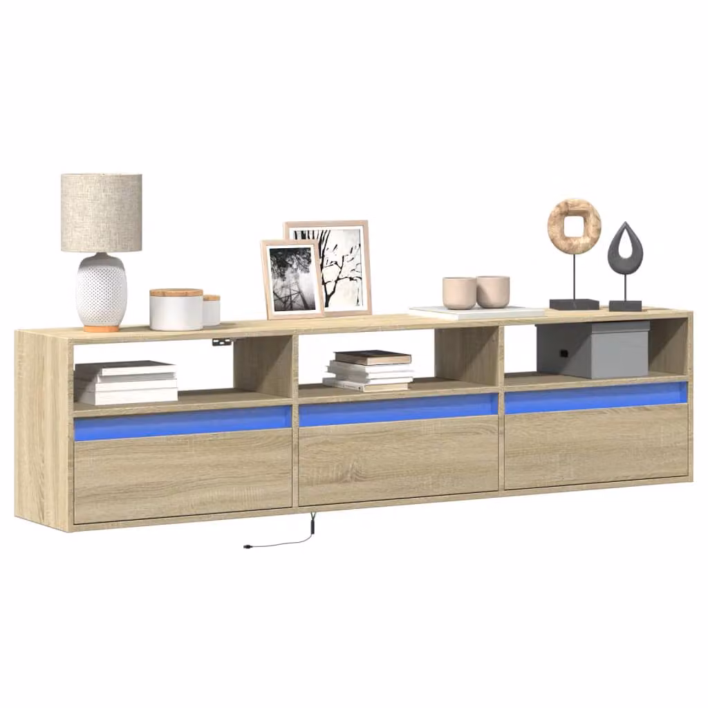 Mobile TV da parete vidaXL con illuminazione LED integrata, Rovere Sonoma, L 180 x P 31 x H 45 cm