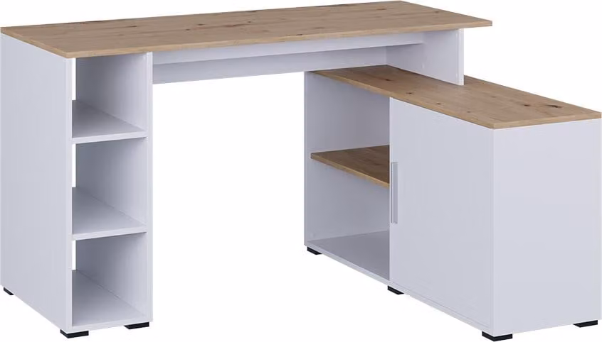 Scrivania angolare Vicco Rudy Bianco/Artisan 135 x 110 cm con ripiani, Model 57324