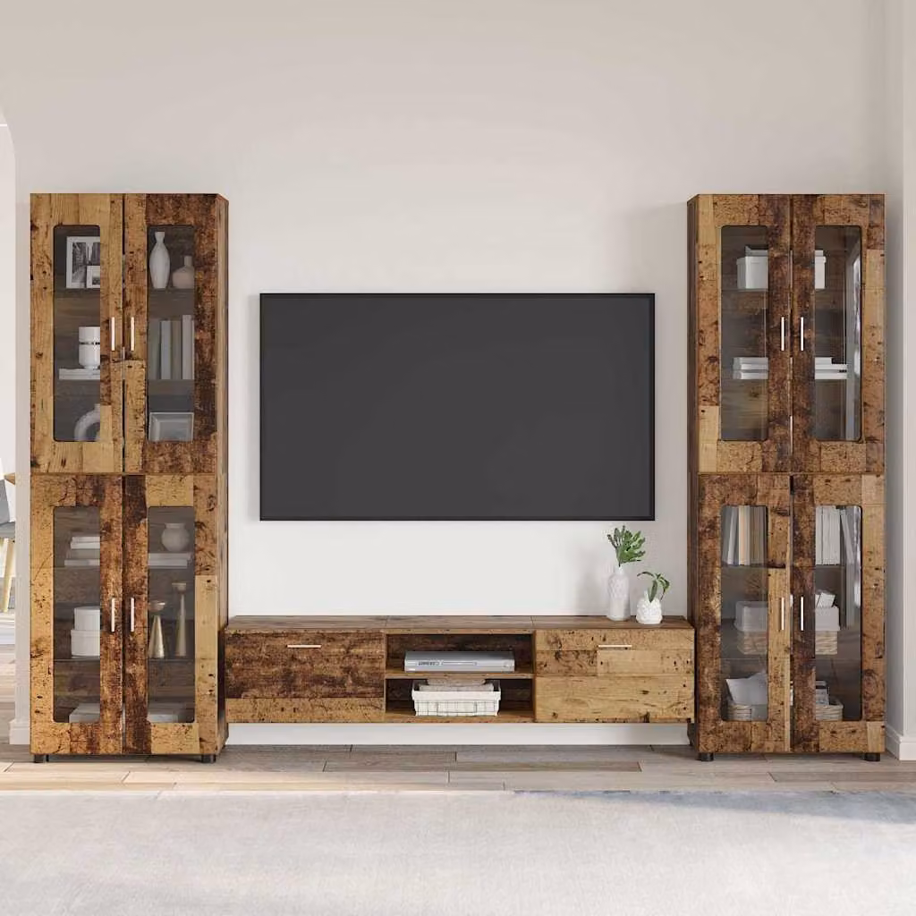 Set mobile TV vidaXL FLORIN in 3 pezzi, stile moderno, colore marrone, legno ingegnerizzato e MDF