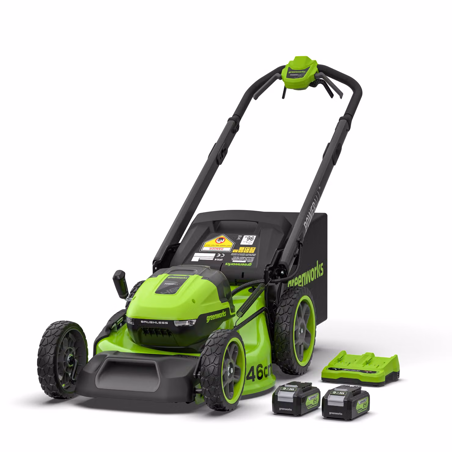 Rasaerba semovente Greenworks POWERALL 48V Gen. II verde con 2 batterie da 4Ah e kit mulching