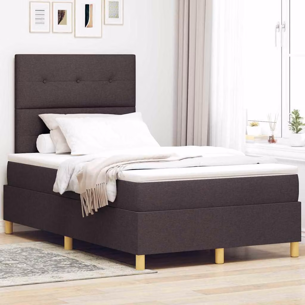 Maison Exclusive - Letto boxspring con testiera, marrone scuro, 120 x 200 cm, tessuto