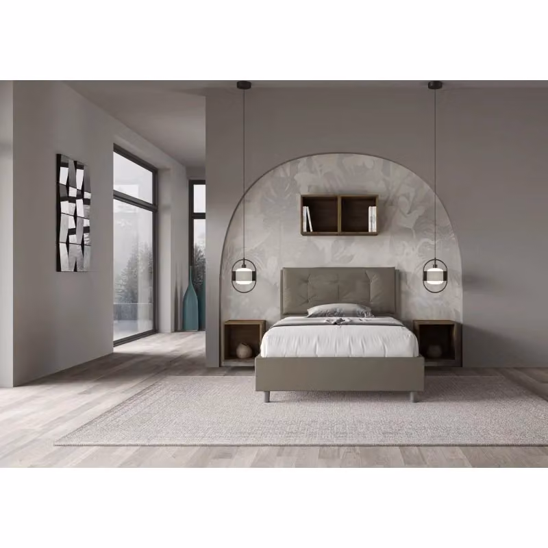 Letto imbottito Ityhome in similpelle beige, senza rete, L: 135 cm, P: 222 cm, H: 110 cm – 2