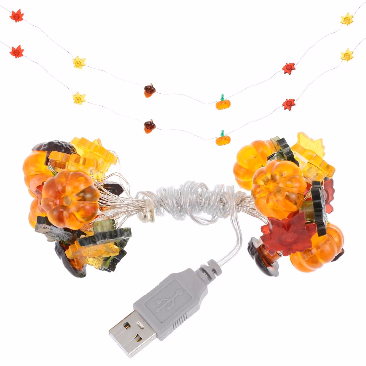 Catena luminosa a LED, 300 cm, 30 LED, tema Halloween, zucca e foglia d'acero, luce calda, alimentazione USB